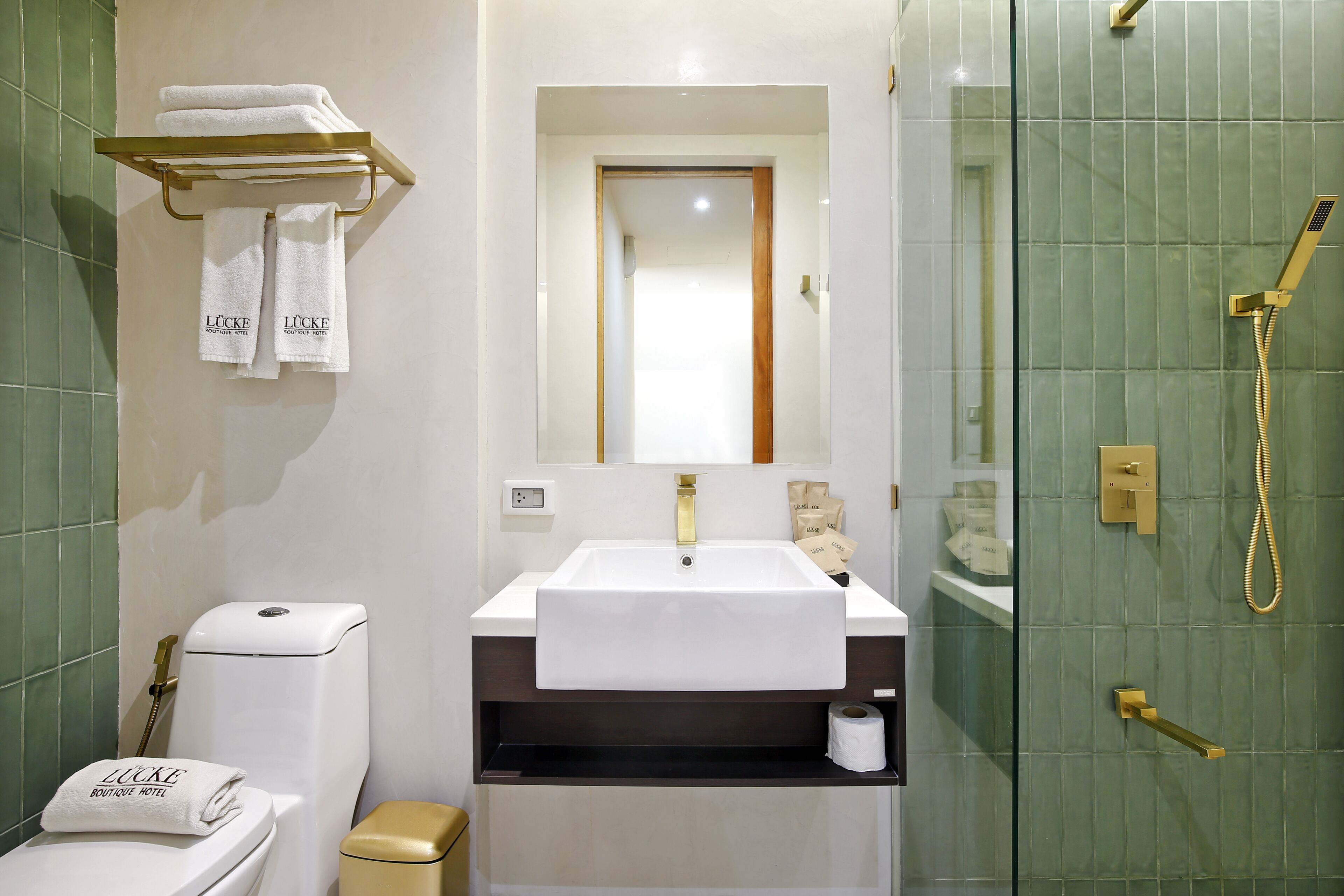 shower, rainfall showerhead, designer toiletries, hair dryer