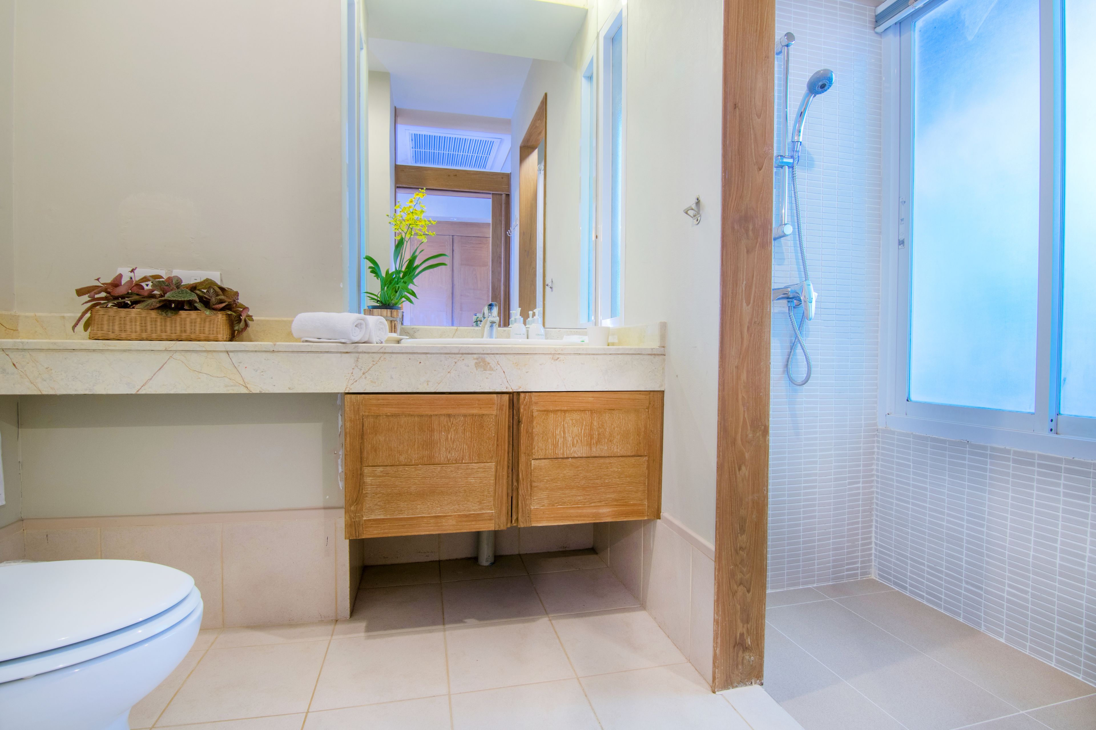 free toiletries, hair dryer, towels