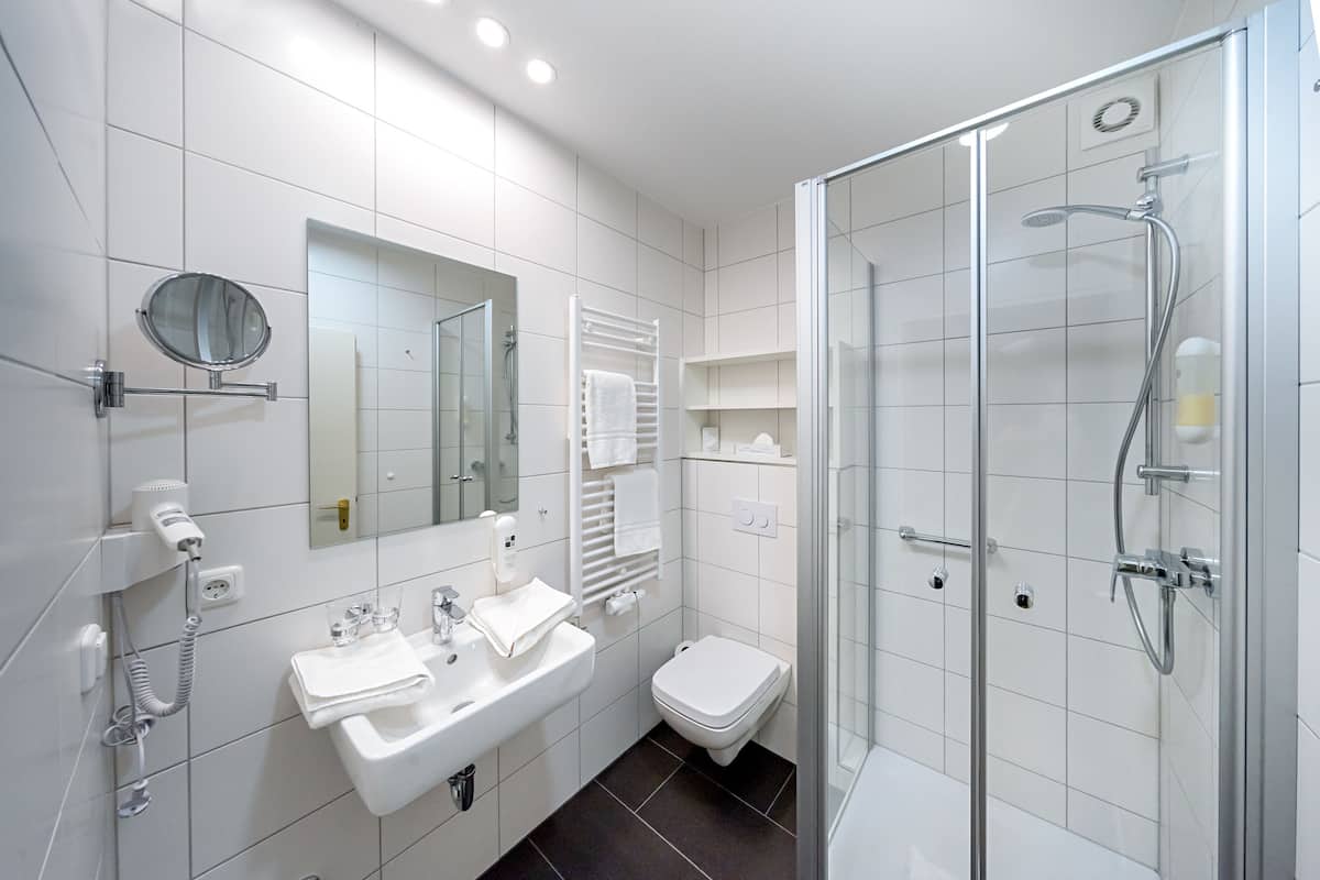 shower, free toiletries, hair dryer, slippers