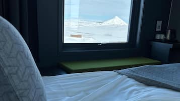 Desk, blackout drapes, soundproofing, iron/ironing board