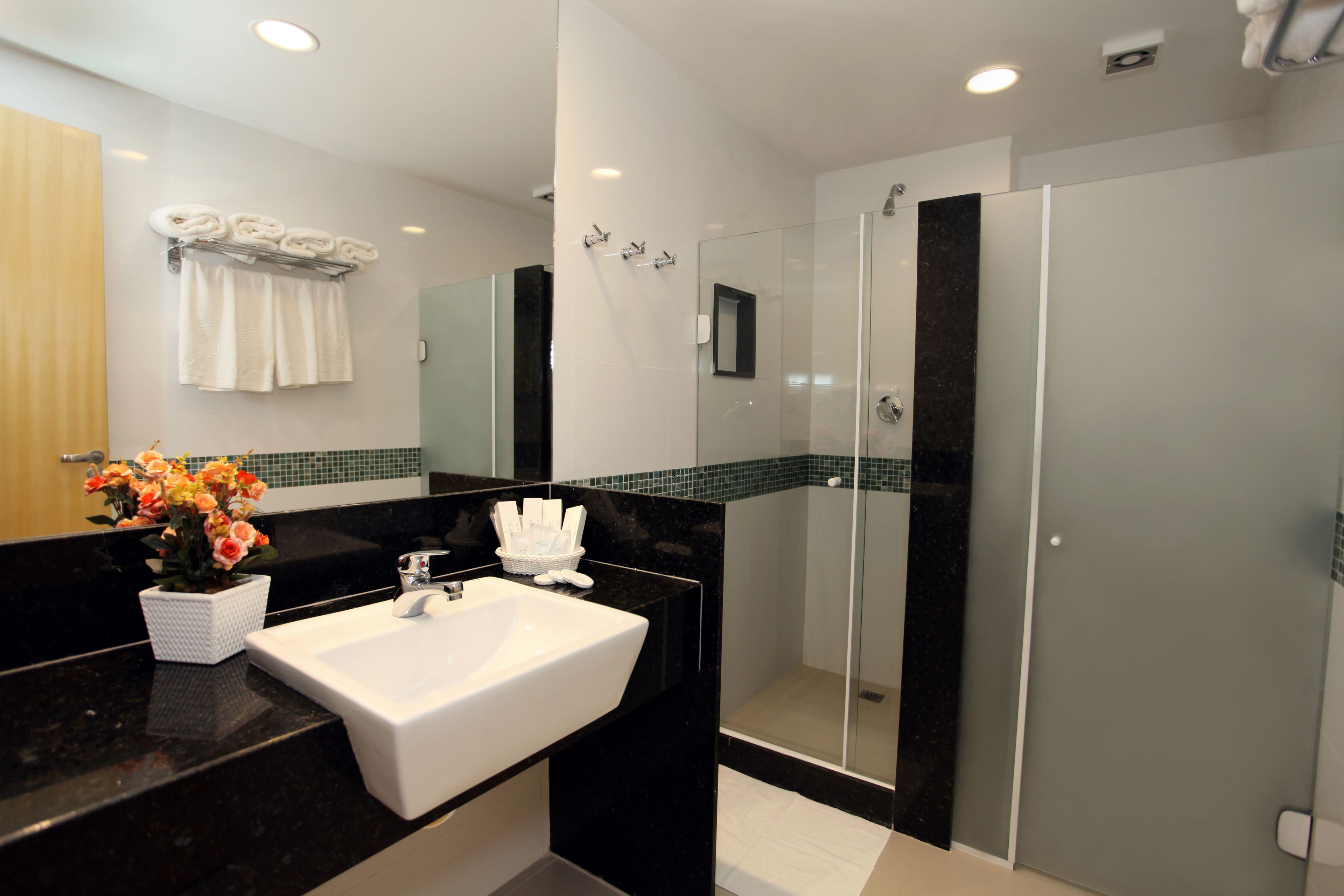 free toiletries, hair dryer, towels