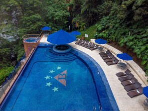 Outdoor pool, pool umbrellas