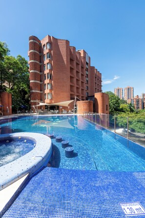 Outdoor pool, pool umbrellas