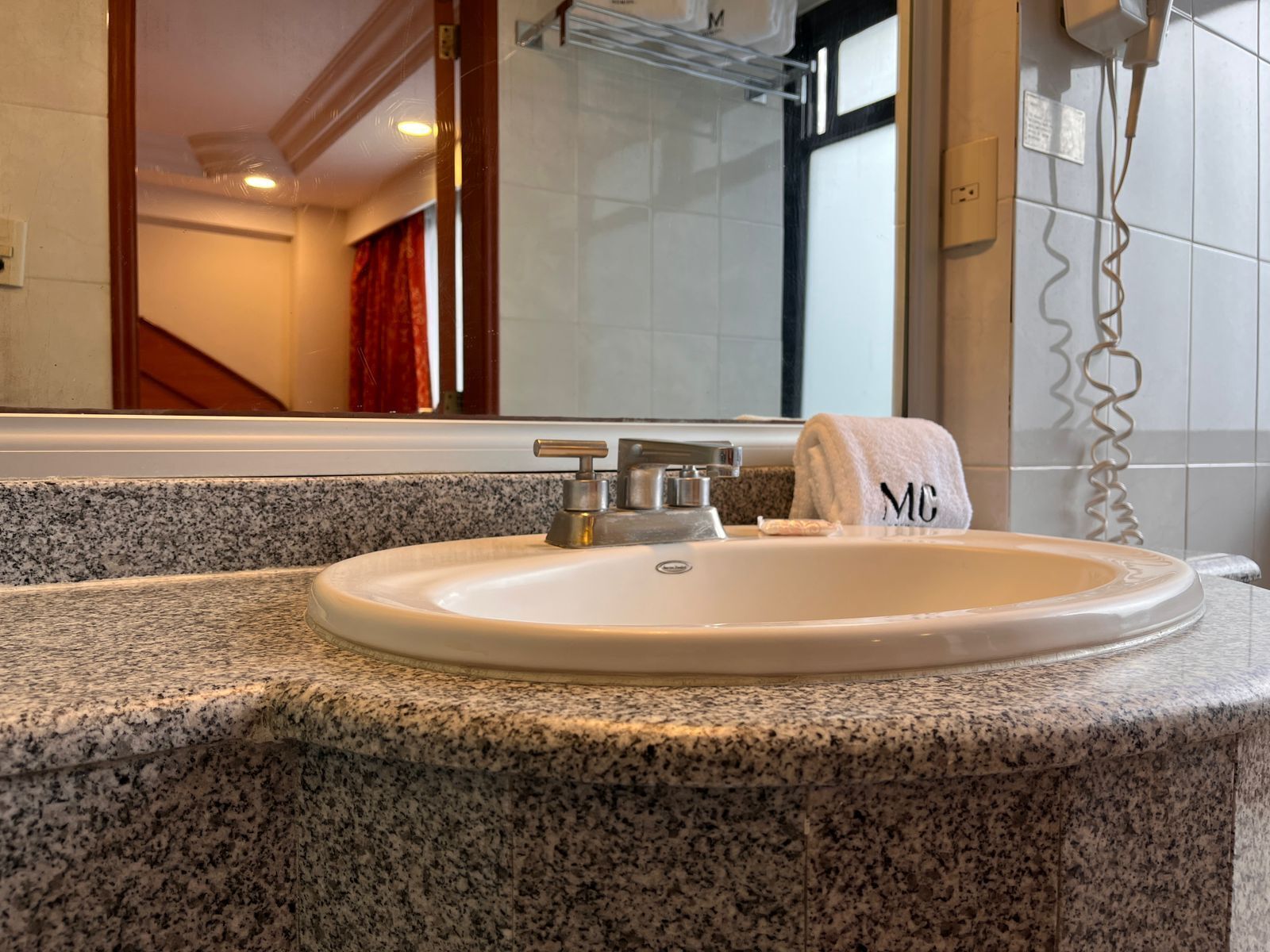 Shower, free toiletries, hair dryer, towels