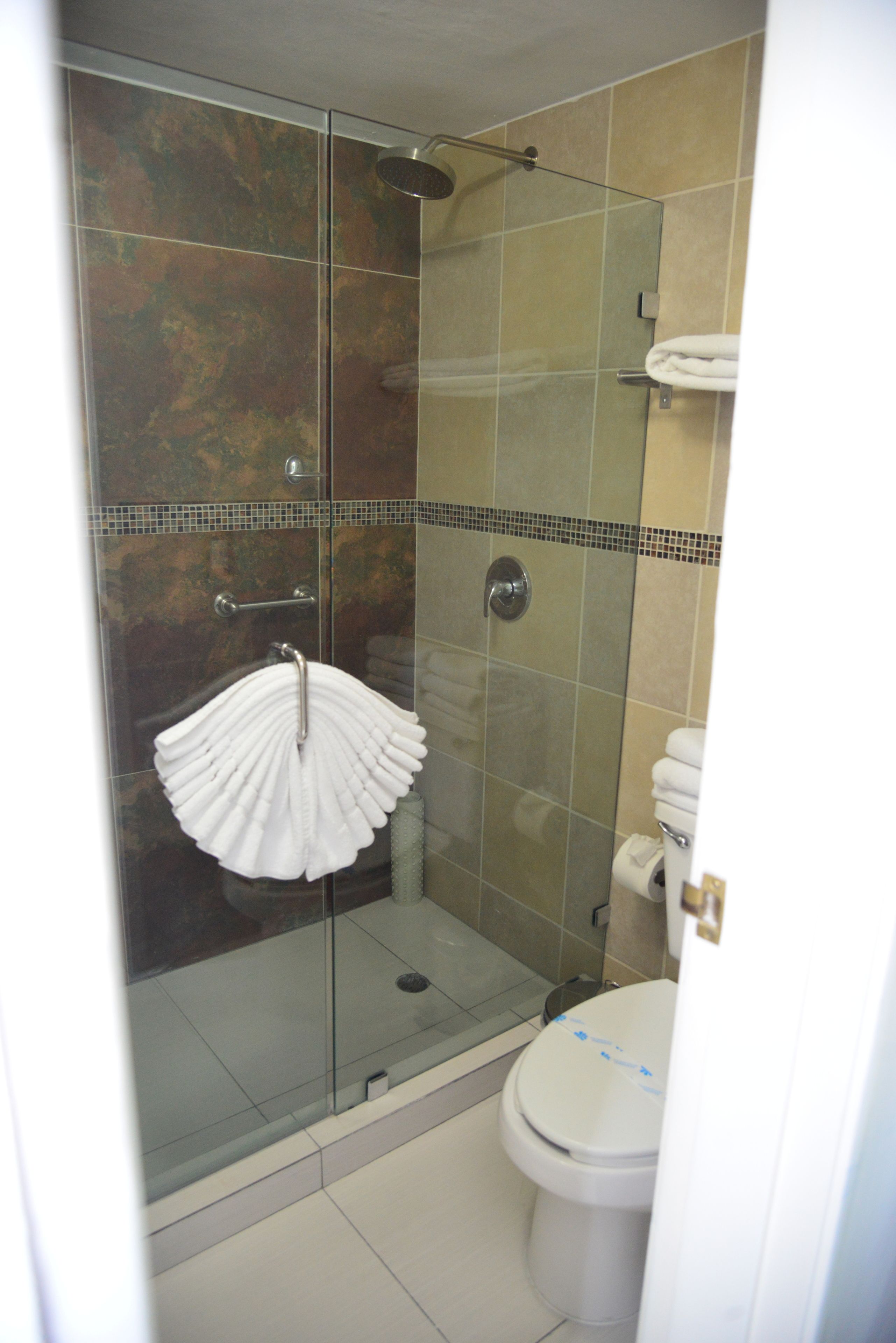 standard double room | bathroom | shower, rainfall showerhead, free toiletries, hair dryer