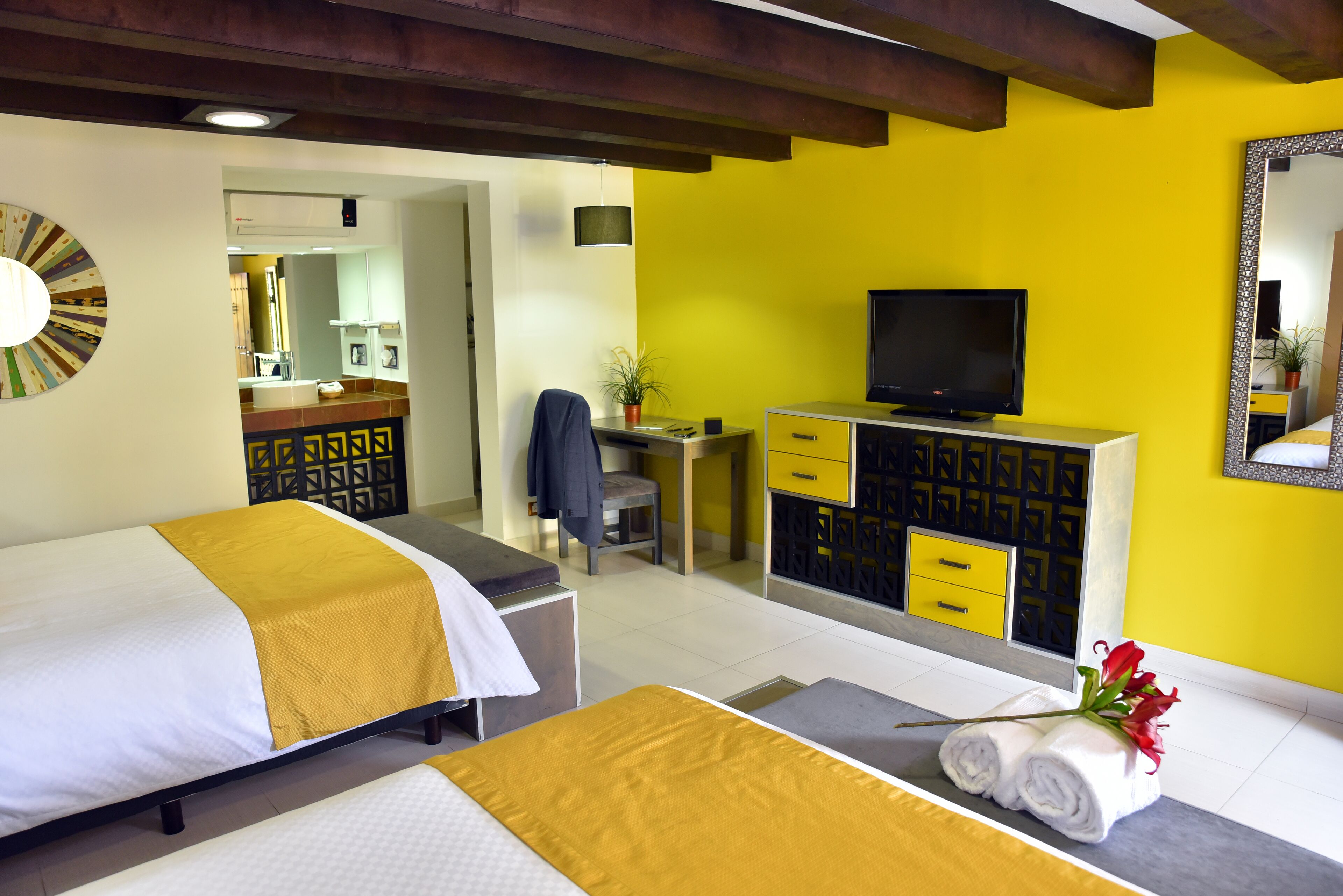 standard double room | desk, laptop workspace, blackout curtains, iron/ironing board