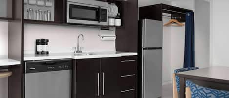 Full-size fridge, coffee/tea maker