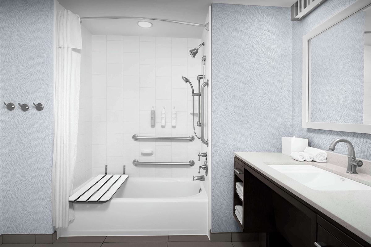 free toiletries, hair dryer, towels