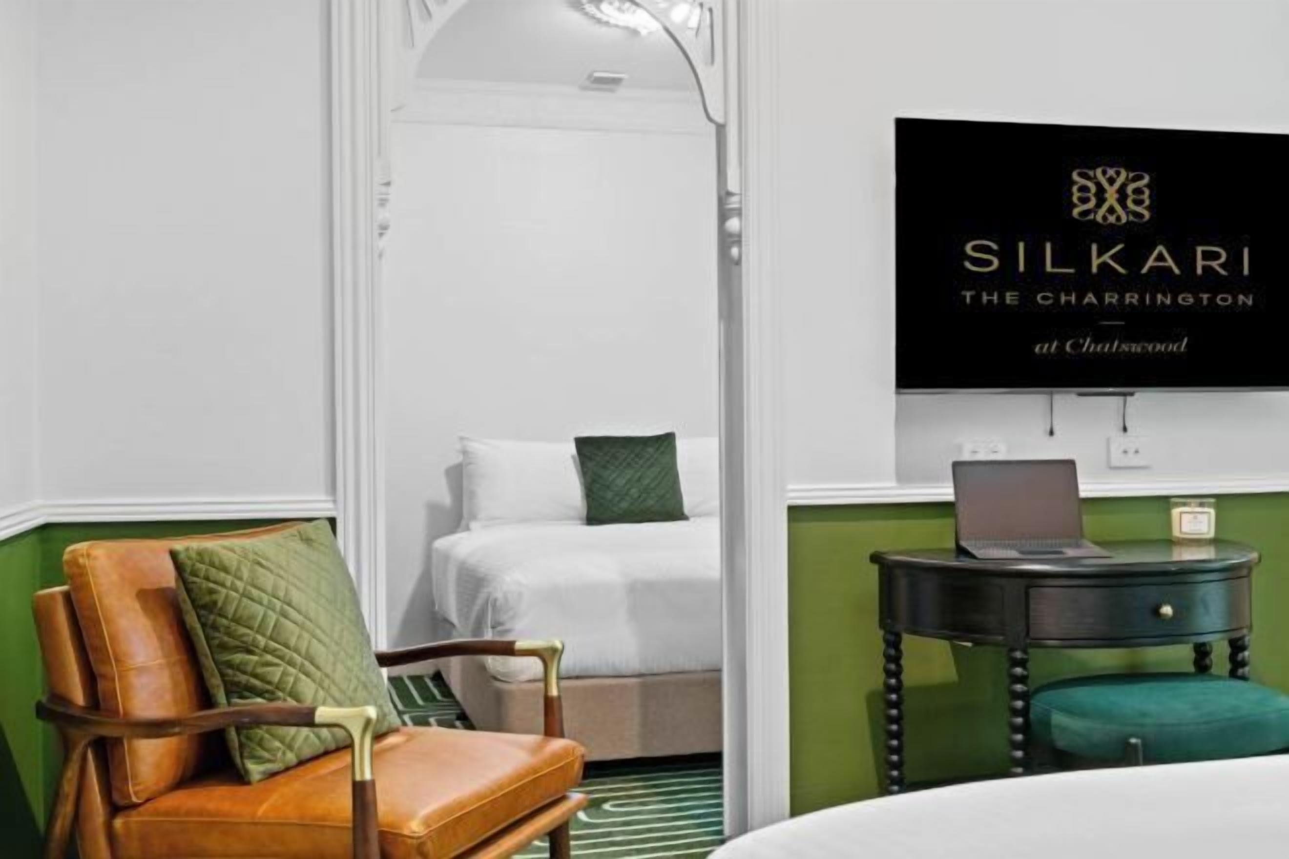 Premium bedding, desk, blackout drapes, soundproofing