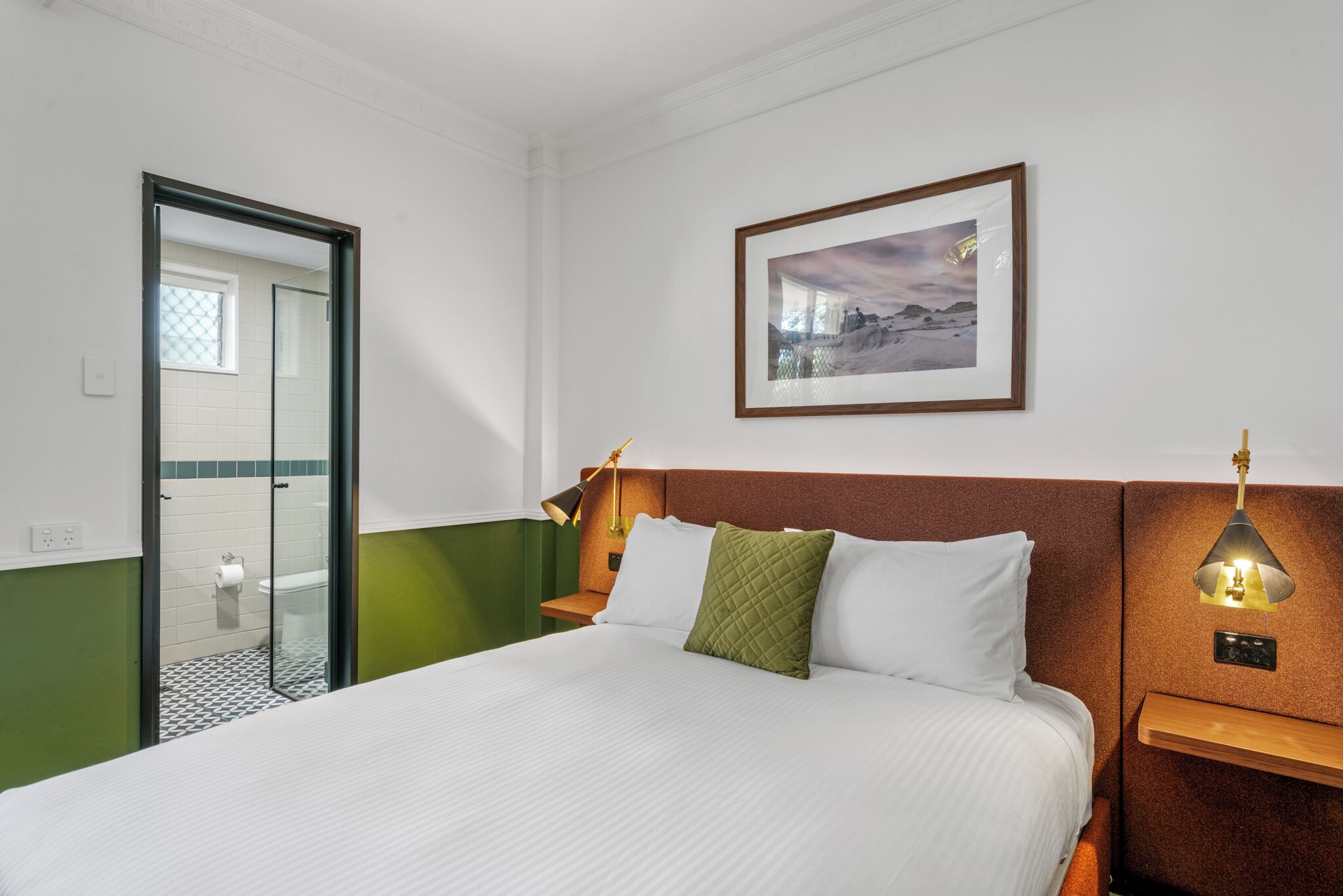 premium bedding, desk, blackout curtains, soundproofing