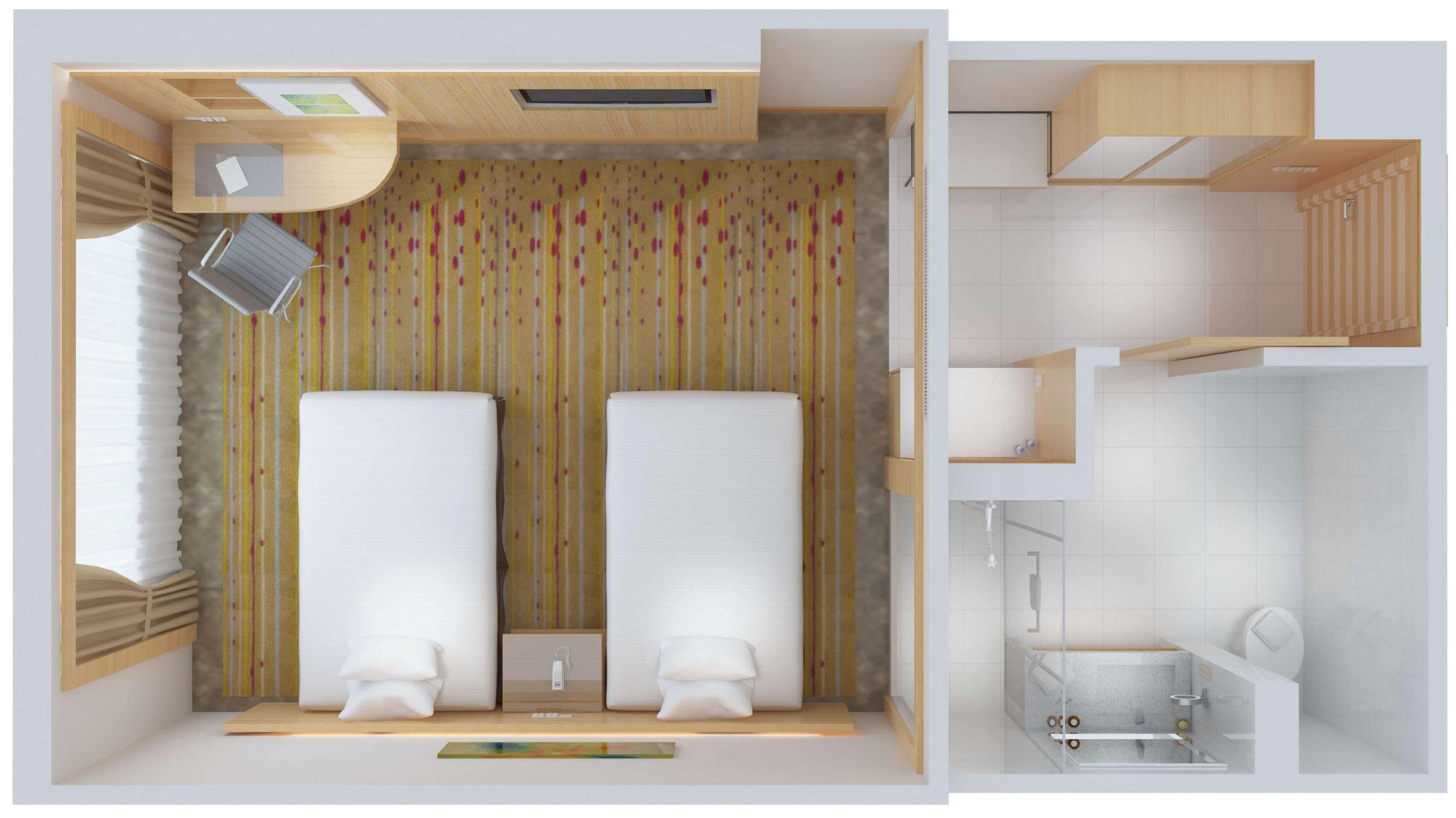 A modern bathroom with a shower, toilet, and a large mirror.