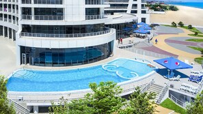 Indoor pool, seasonal outdoor pool, pool umbrellas, sun loungers