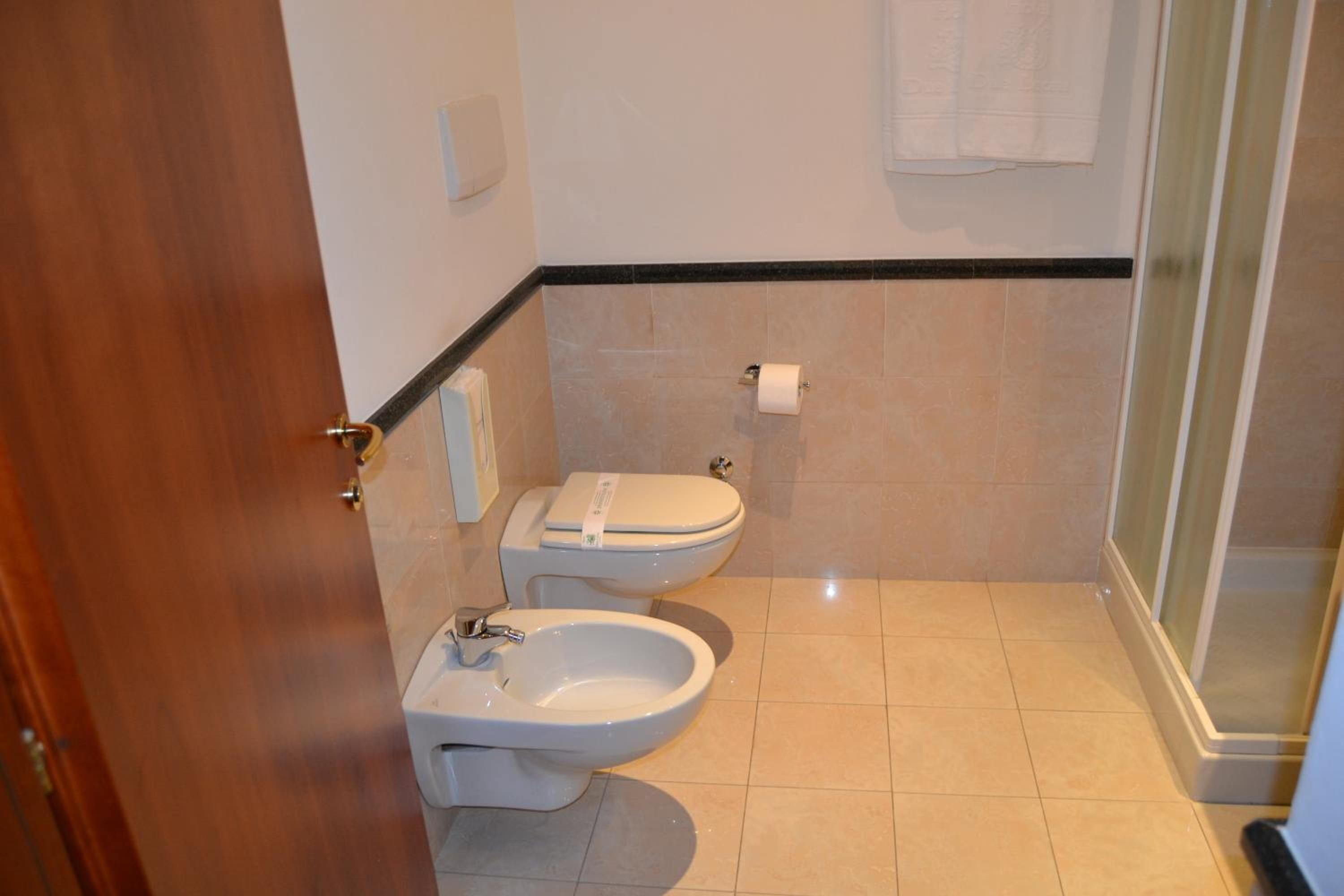 free toiletries, hair dryer, bidet, towels