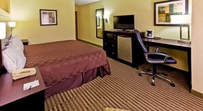 Pillowtop beds, desk, blackout drapes, iron/ironing board