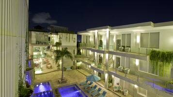 Relax by the pool or enjoy a comfortable stay with views from the balconies.