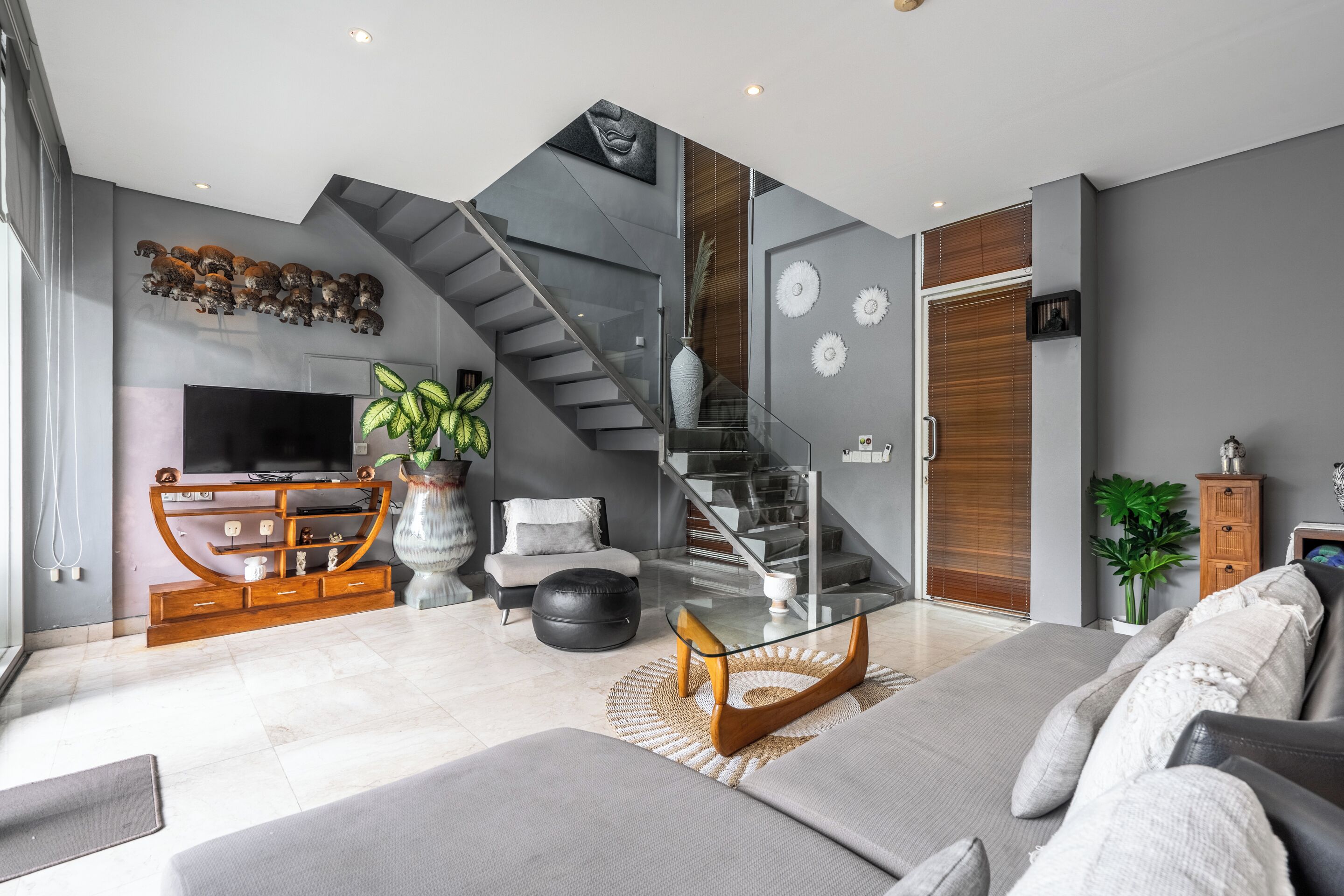 villa, 2 bedrooms, private pool | living area | 40-inch lcd tv with satellite channels, tv