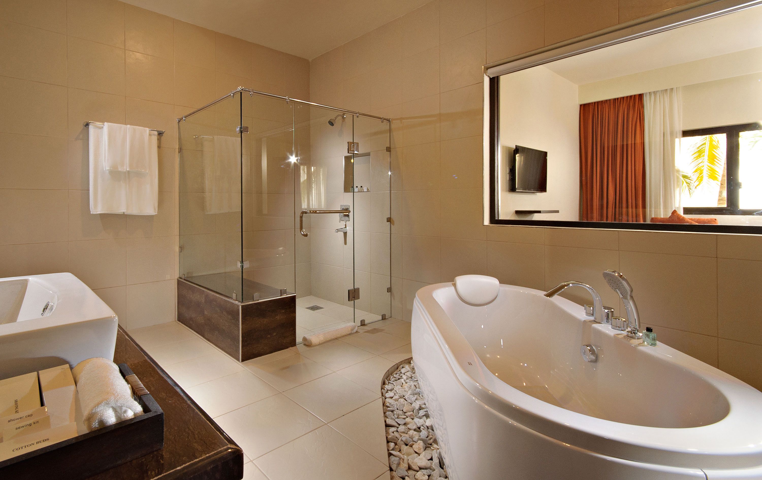 beach villa | bathroom | shower, free toiletries, hair dryer, towels