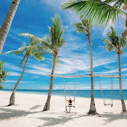 Private beach, white sand, sun loungers, beach umbrellas