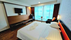 In-room safe, desk, laptop workspace, blackout drapes