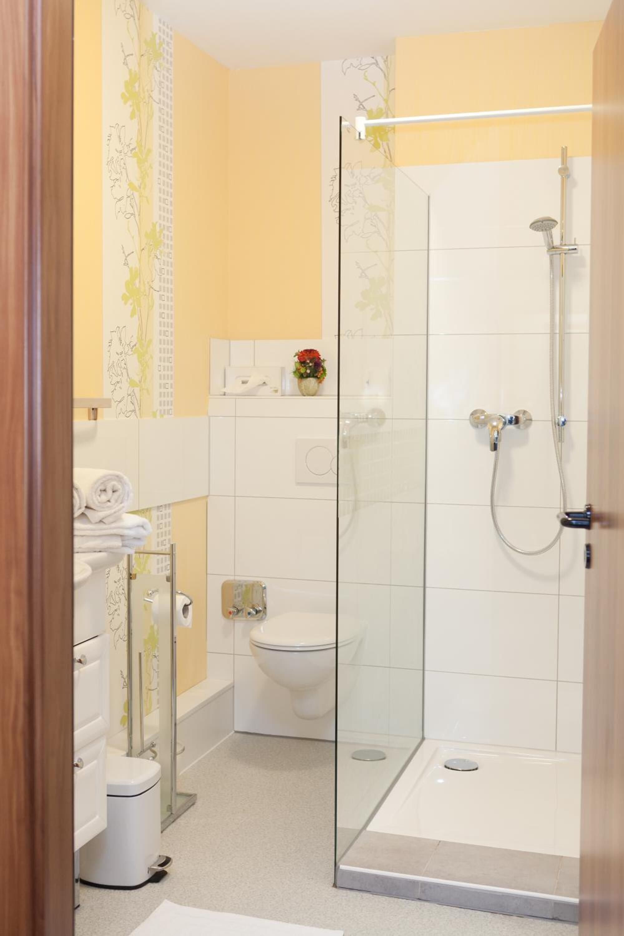 shower, rainfall showerhead, free toiletries, hair dryer