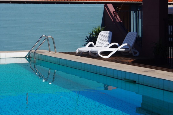 Outdoor pool, sun loungers