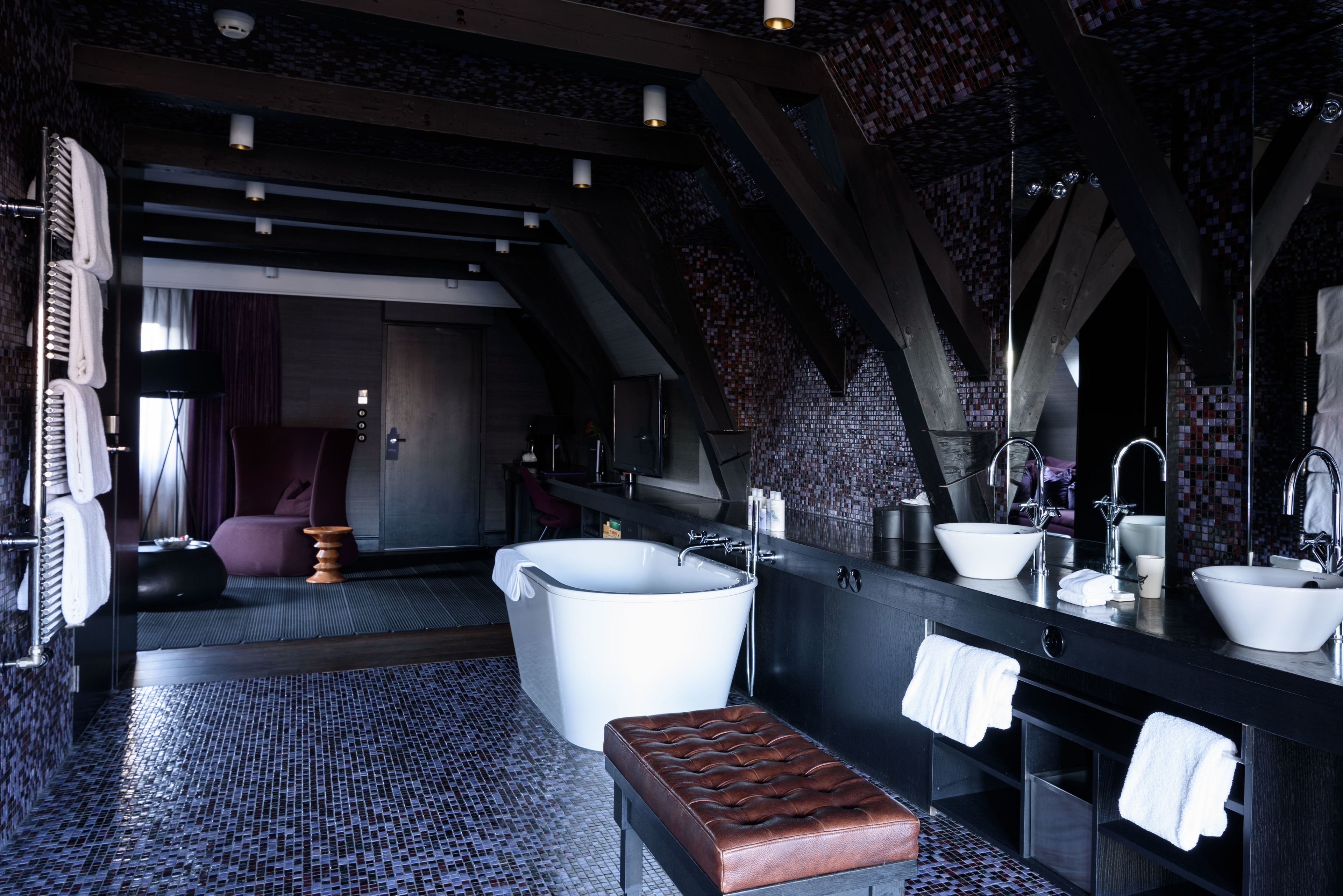 suite | bathroom | designer toiletries, hair dryer, bathrobes, slippers