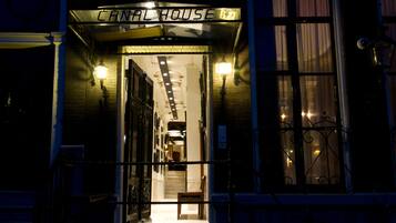 The entrance to a building with a sign reading "CANAL HOUSE".