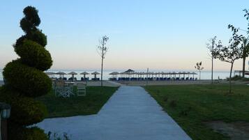 On the beach, scuba diving, waterskiing, beach volleyball