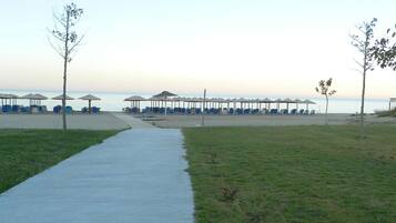 On the beach, scuba diving, water skiing, beach volleyball