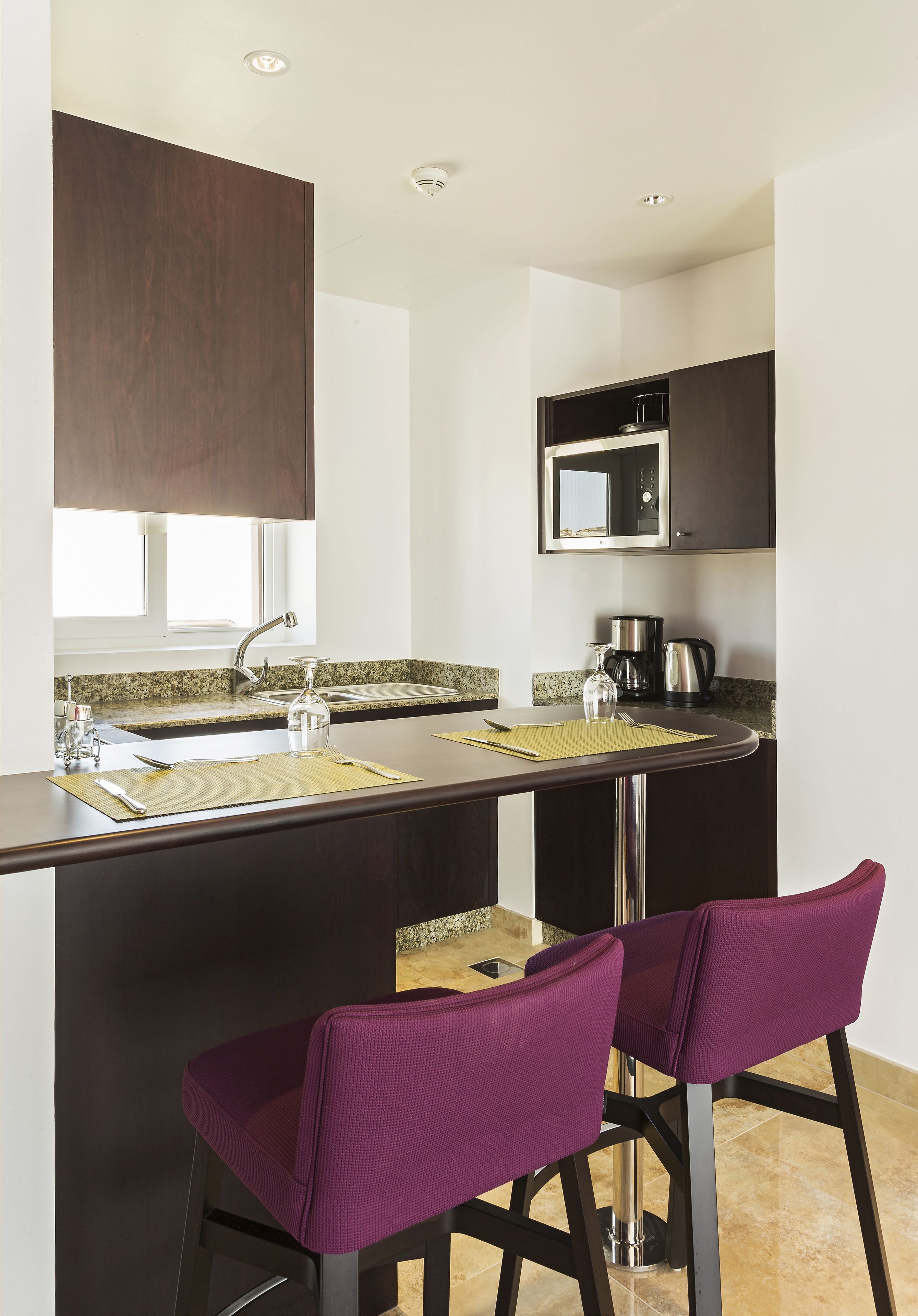 fridge, microwave, coffee/tea maker, electric kettle