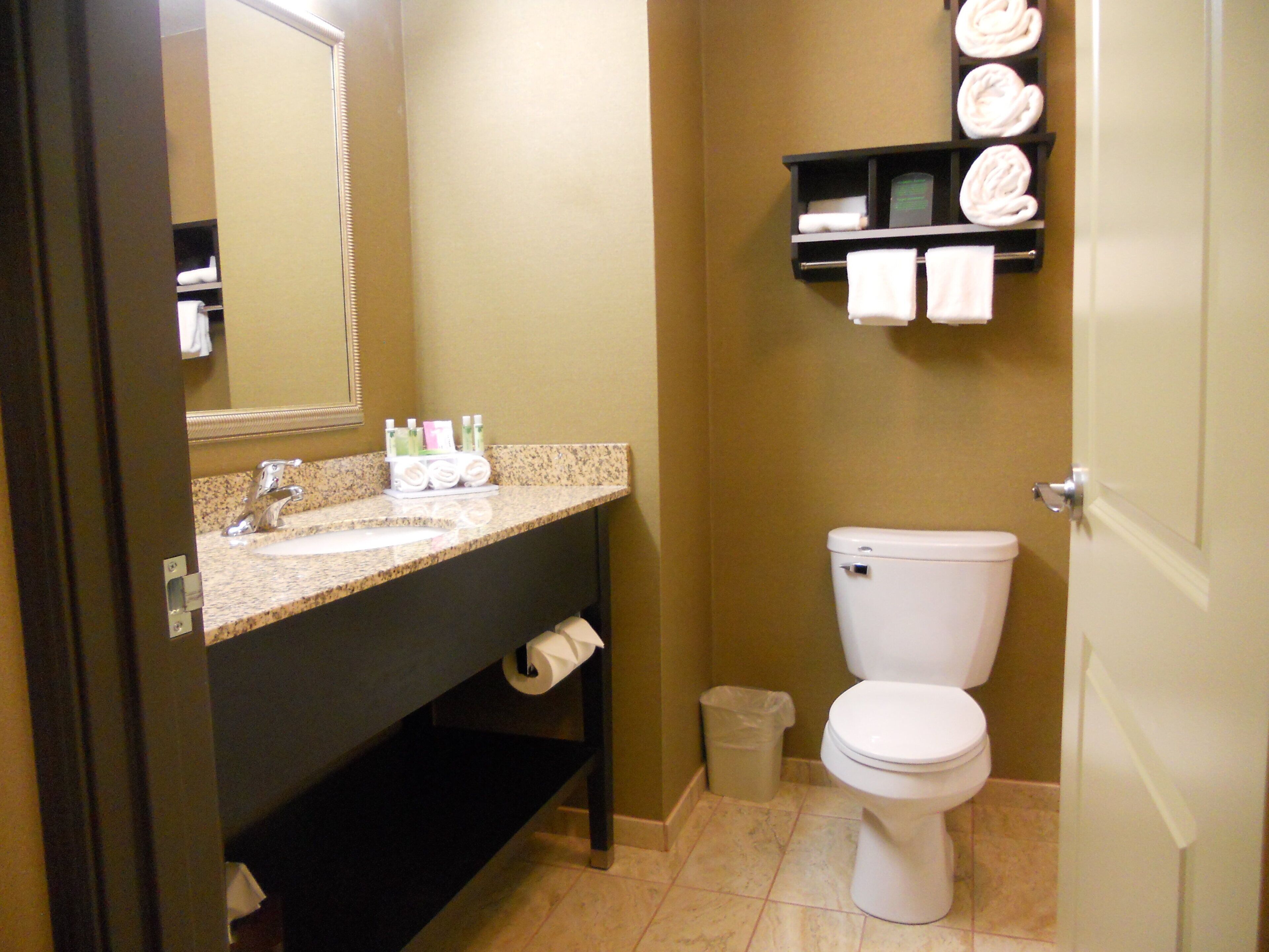 A bathroom with a sink, toilet, and towel rack.