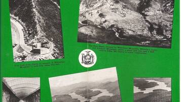A brochure titled "See the Adirondacks for a Dollar" with black and white photographs of mountain trails, a tunnel, and a lake view.