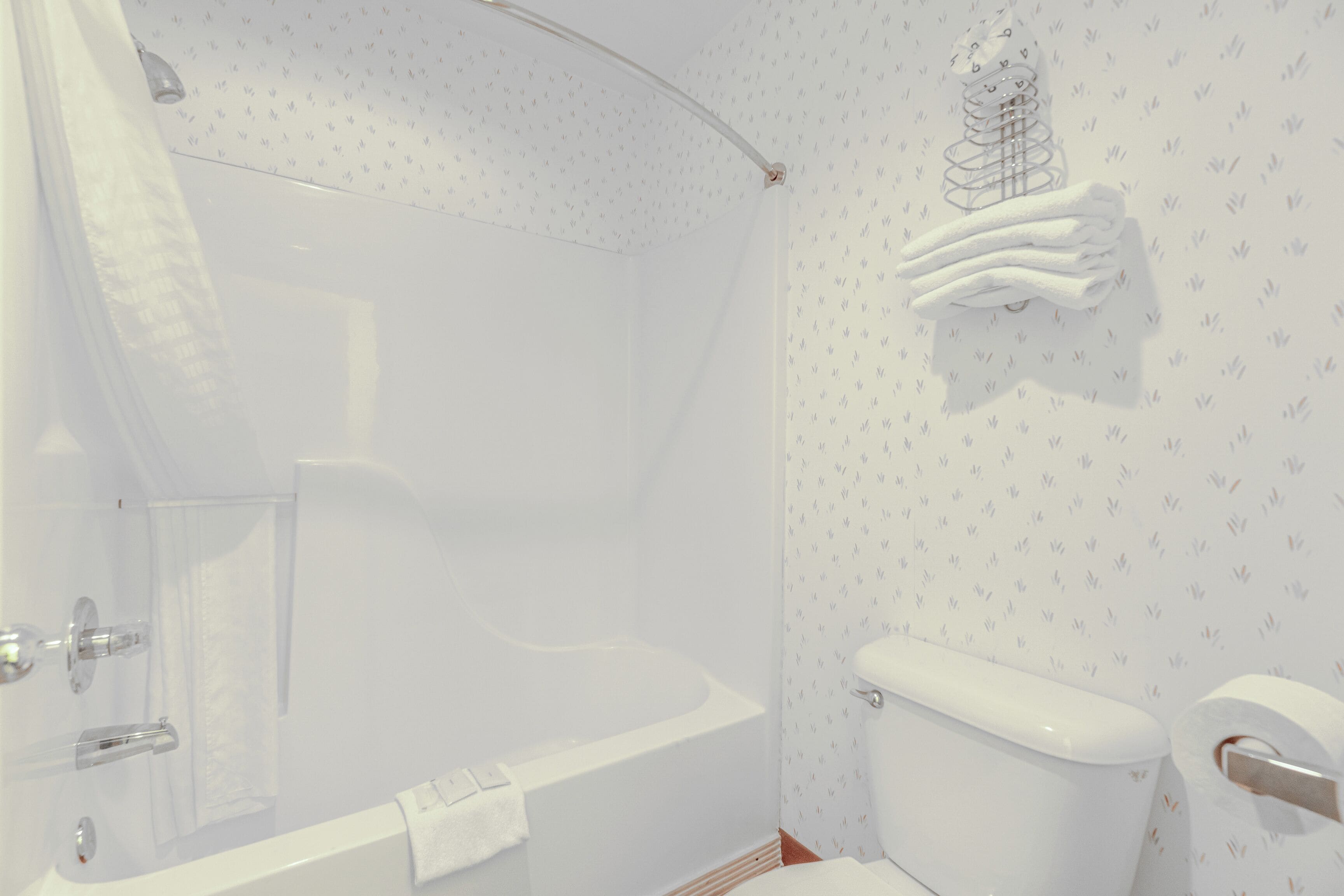Une salle de bain avec une baignoire, des toilettes et un porte-serviettes.