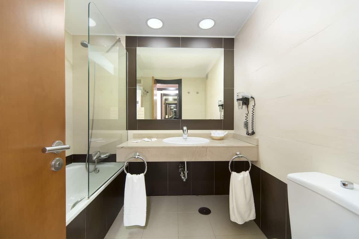 free toiletries, hair dryer, towels