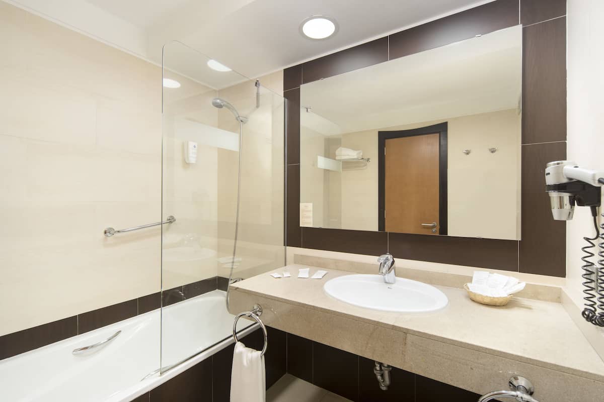 free toiletries, hair dryer, towels