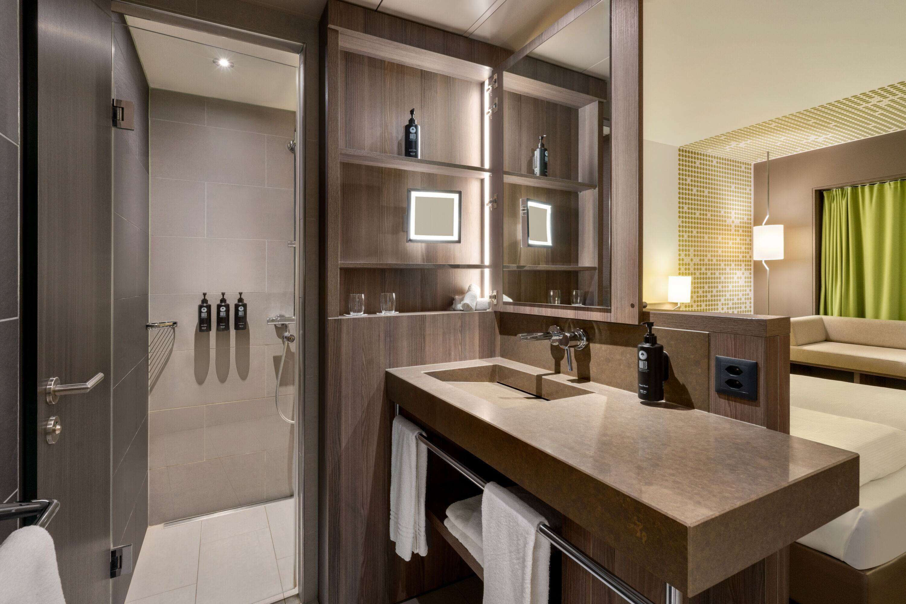 rainfall showerhead, free toiletries, hair dryer, bathrobes