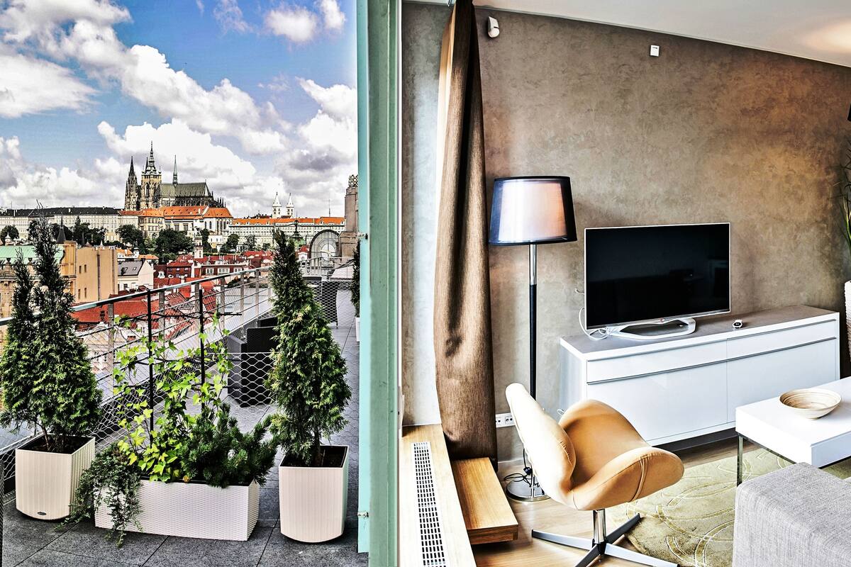 Apartamento executivo, 2 quartos, terraço | Sala de estar | TV de tela plana, DVD player