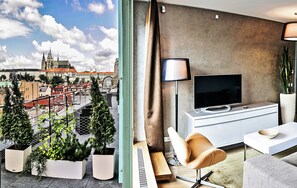 Leilighet – executive, 2 soverom, terrasse | Oppholdsrom | Flatskjerm-TV og DVD-spiller