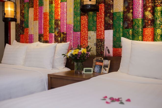 Memory-foam beds, free minibar items, in-room safe, desk