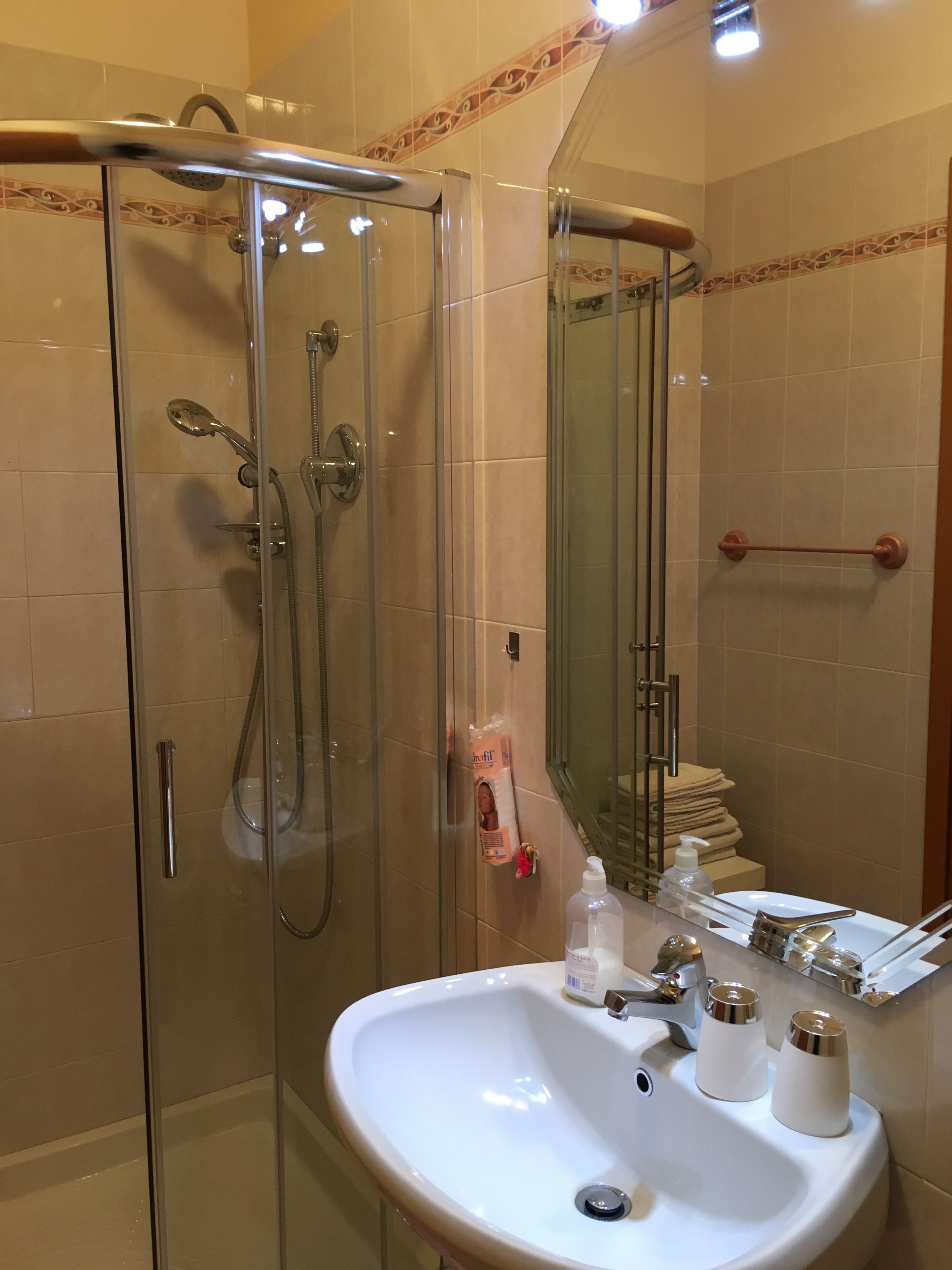 shower, free toiletries, towels