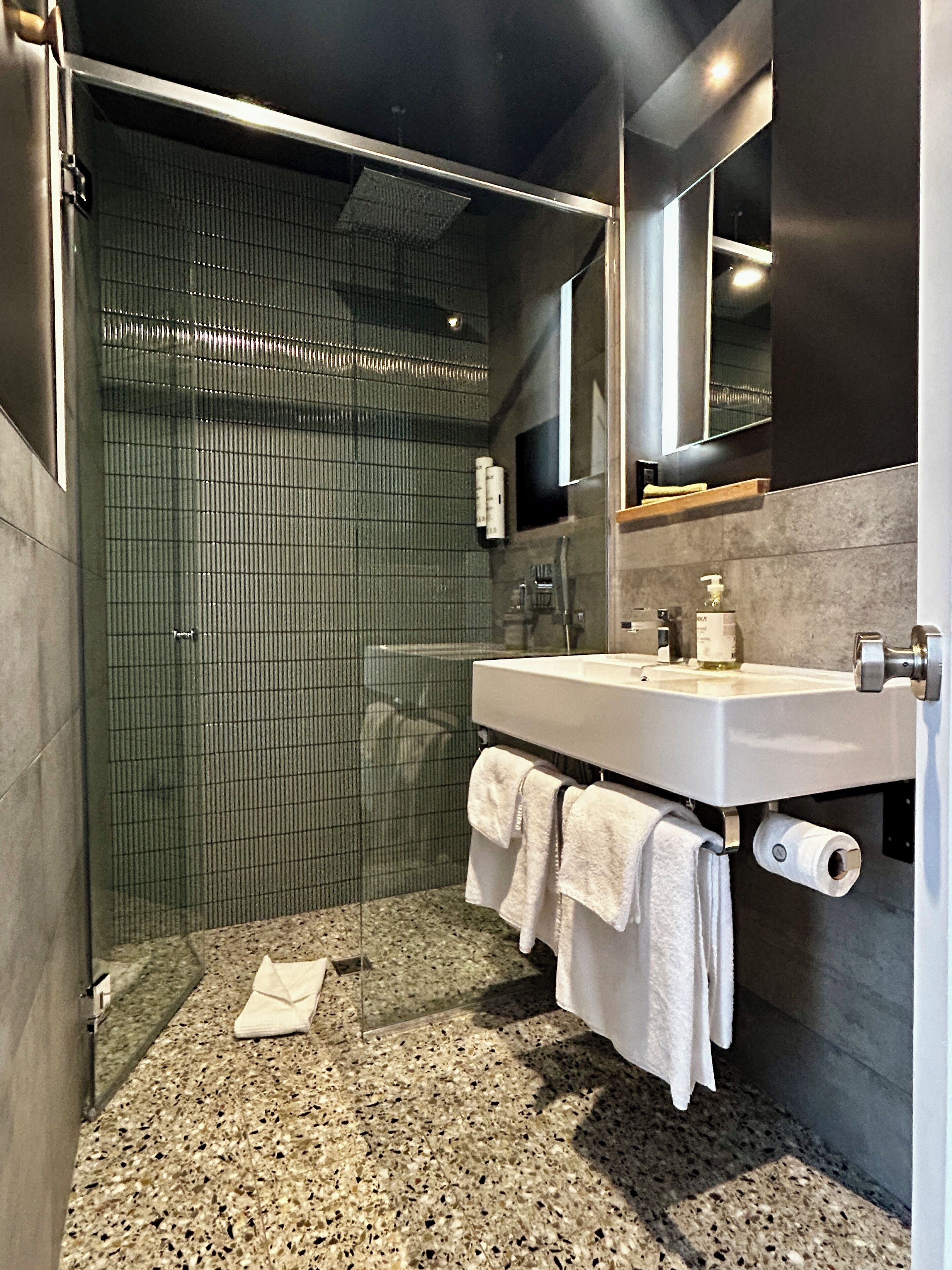 thematic room, 1 queen bed | bathroom | designer toiletries, hair dryer, heated floors, towels