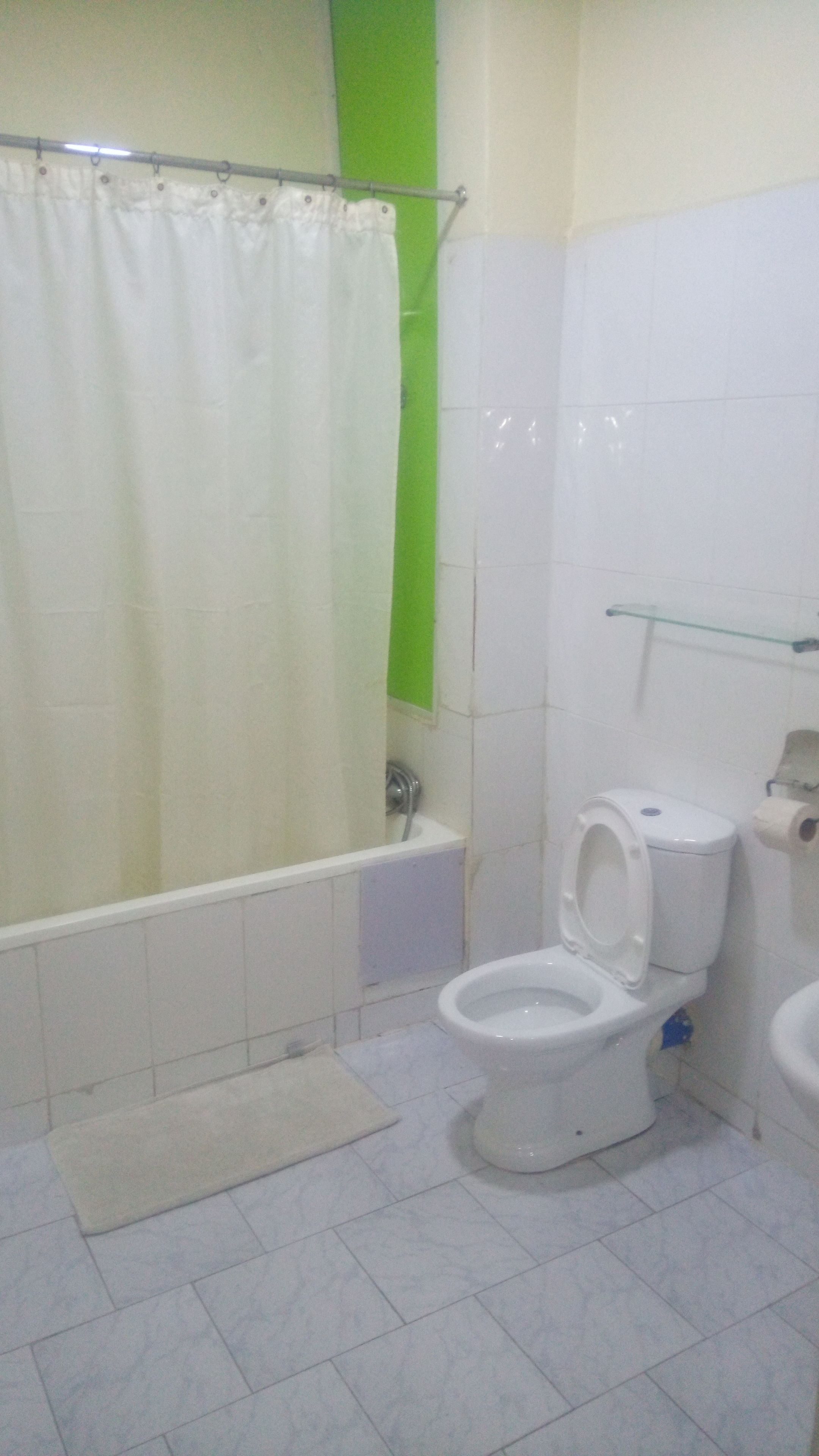 A bathroom with a toilet, a bathtub, and a shower.