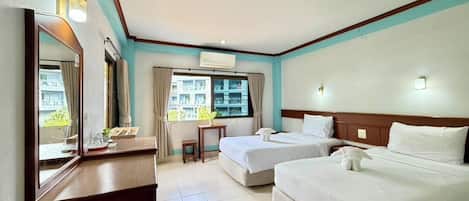 Desk, bed sheets