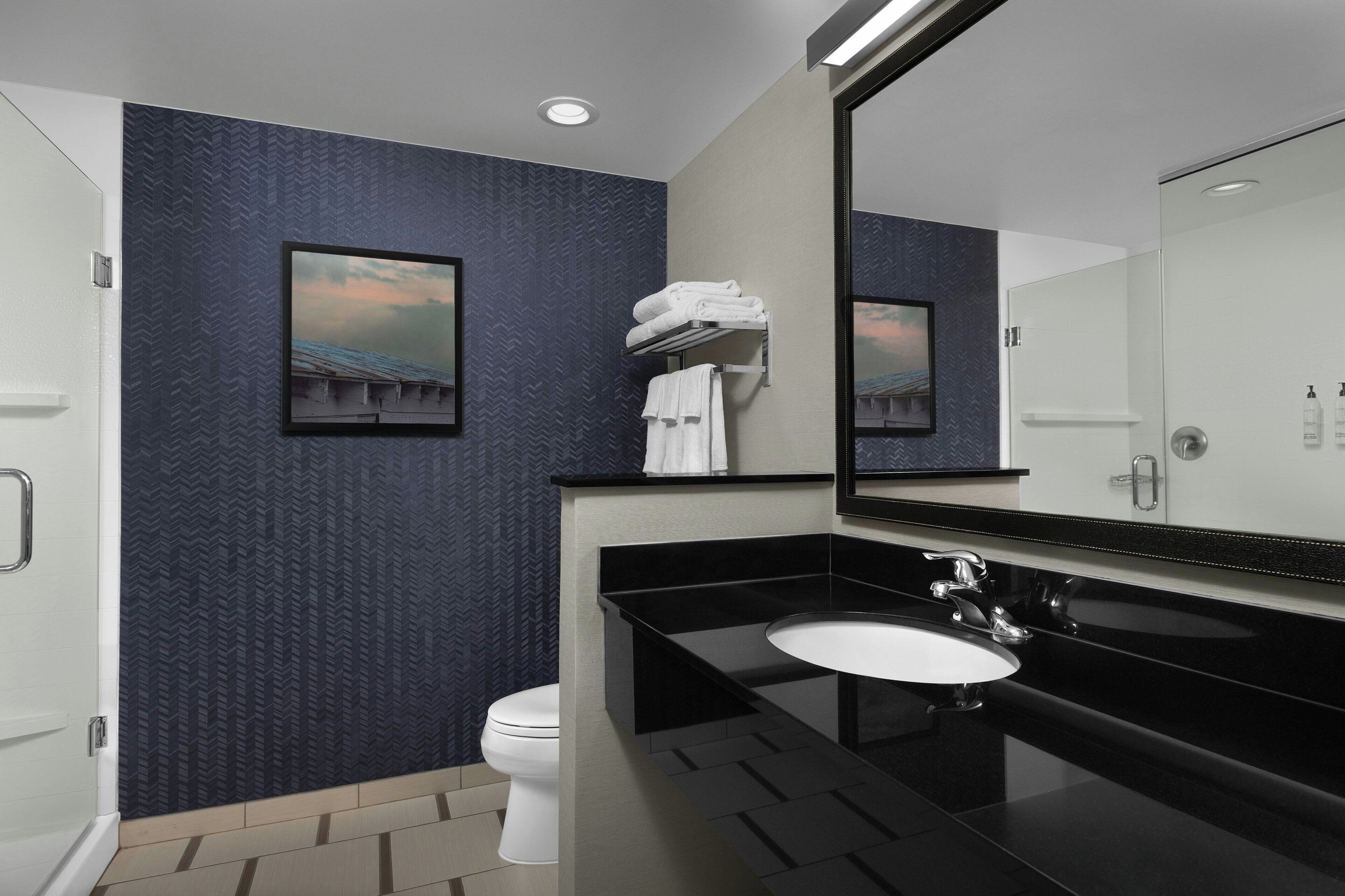 free toiletries, hair dryer, towels