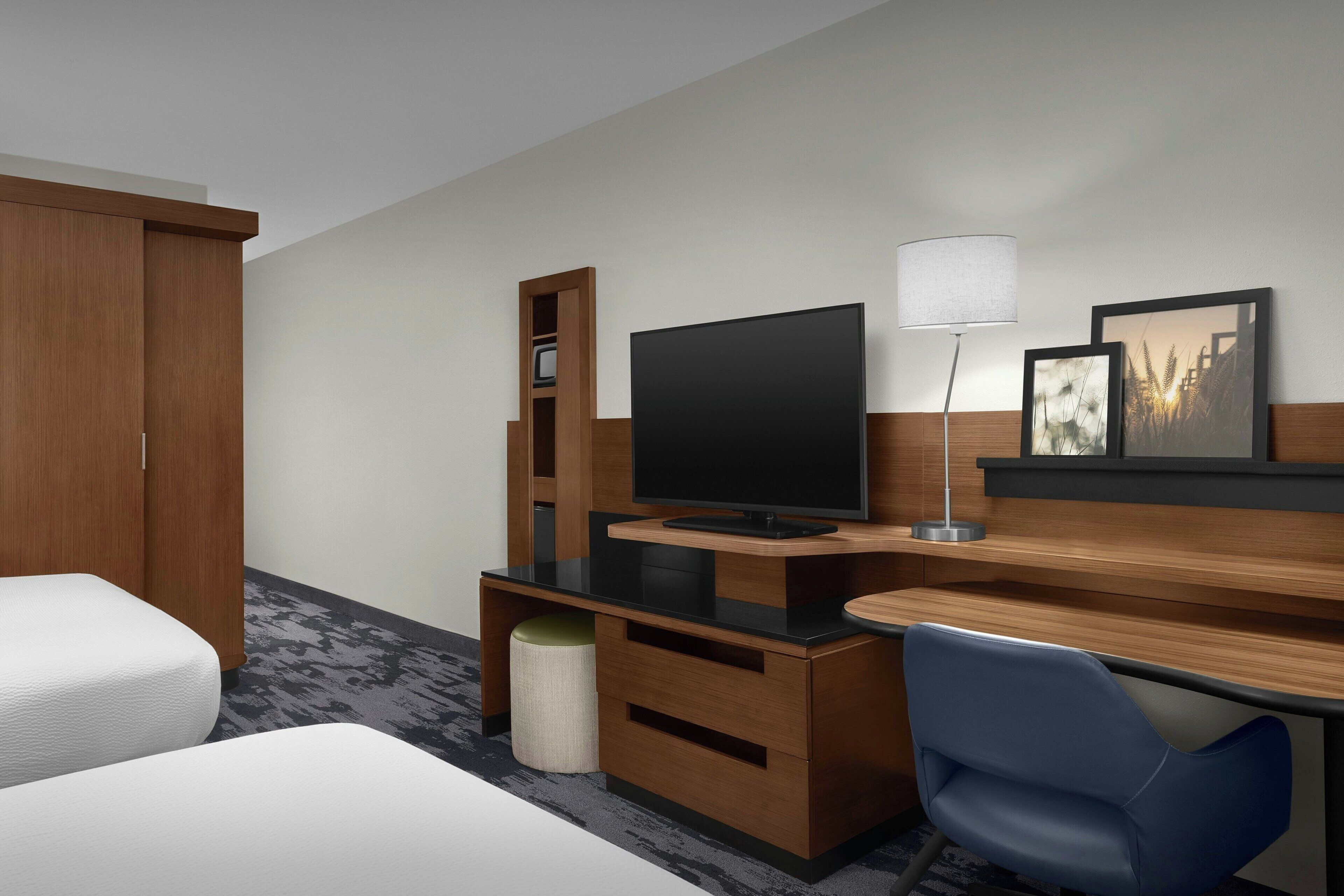 room, 2 queen beds | in-room safe, desk, laptop workspace, blackout curtains