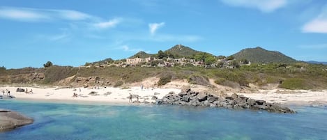Di pantai, pasir putih, selancar angin, dan berlayar