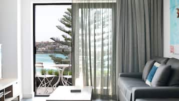 50-inch flat-screen TV with digital channels, TV, iPod dock