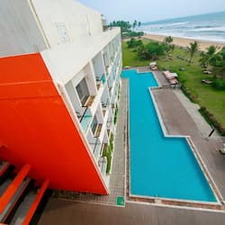 Outdoor pool, pool umbrellas, pool loungers