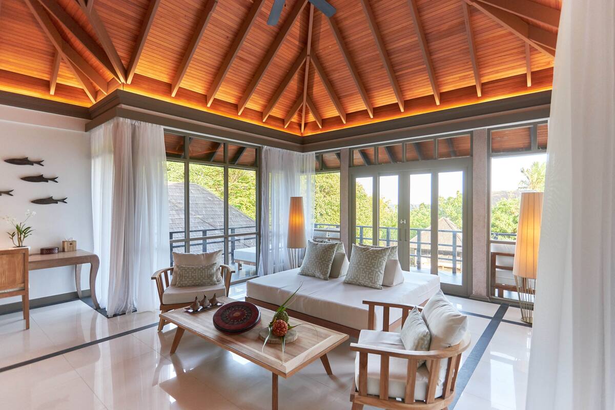 3 bedroom island pool residence i complimentary seaplane for 5 nights i one premium experience | living area | 42-inch led tv with satellite channels, tv, ping pong