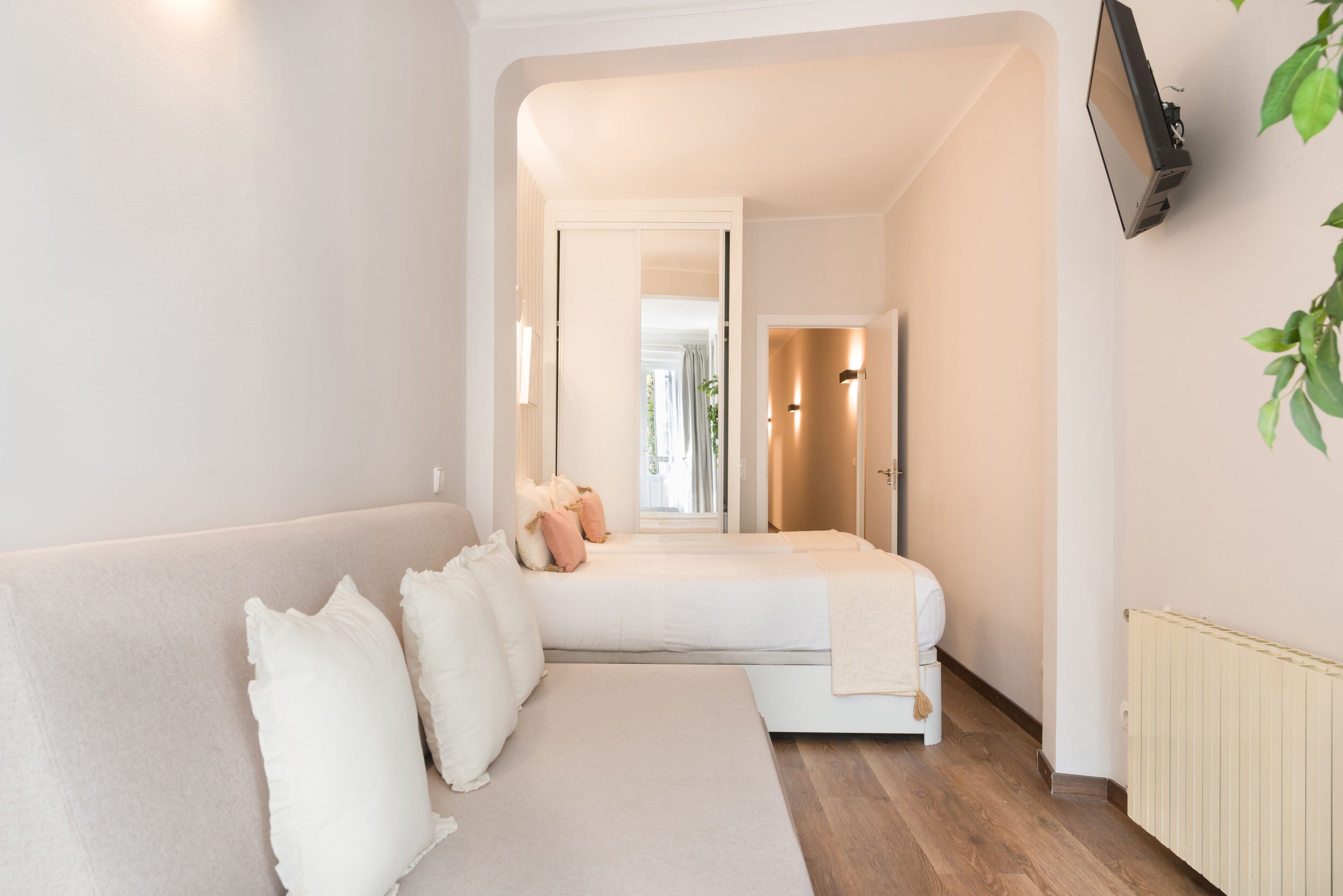 Premium bedding, down comforters, memory foam beds, desk